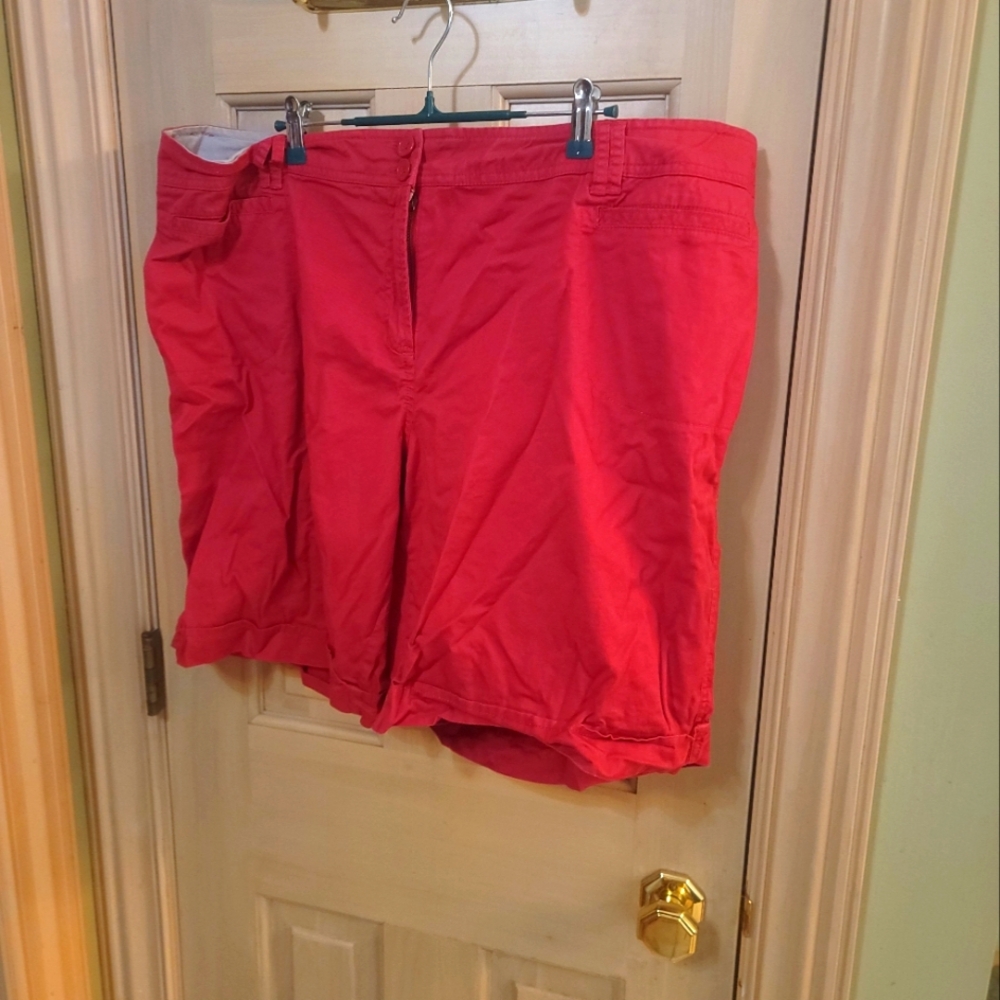 Avenue Womens Plus Sz 20 Red Stonewashed Chinos Soft Cotton Shorts